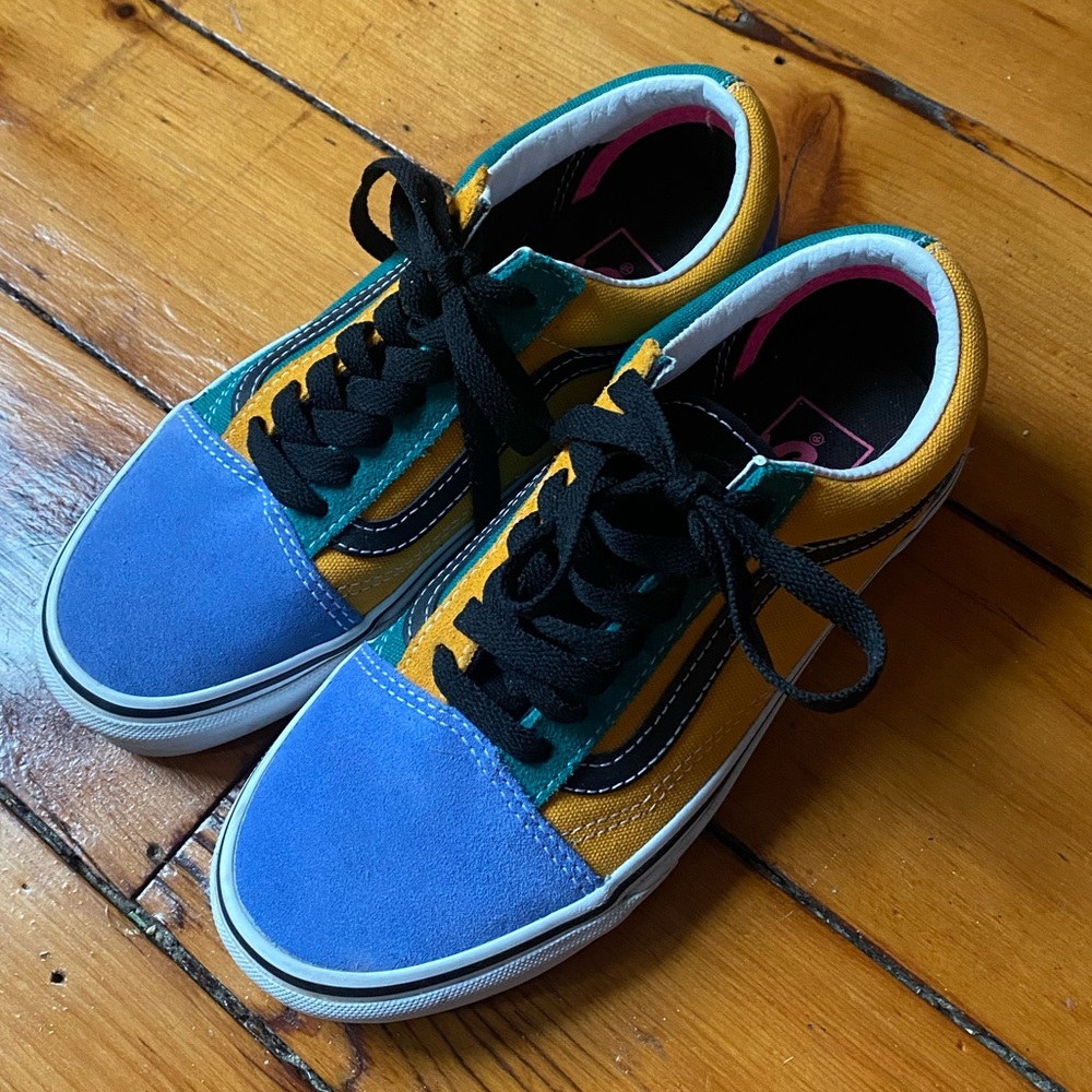 Vans Old Skool sneakers size 5.5 blue yellow and green